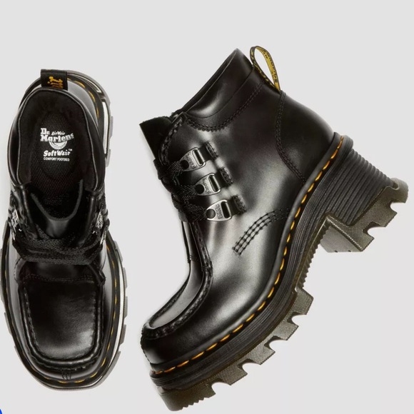 Dr. Martens Shoes - Dr. Martens Black Corran 3-Eye Atlas Leather Heeled Boots